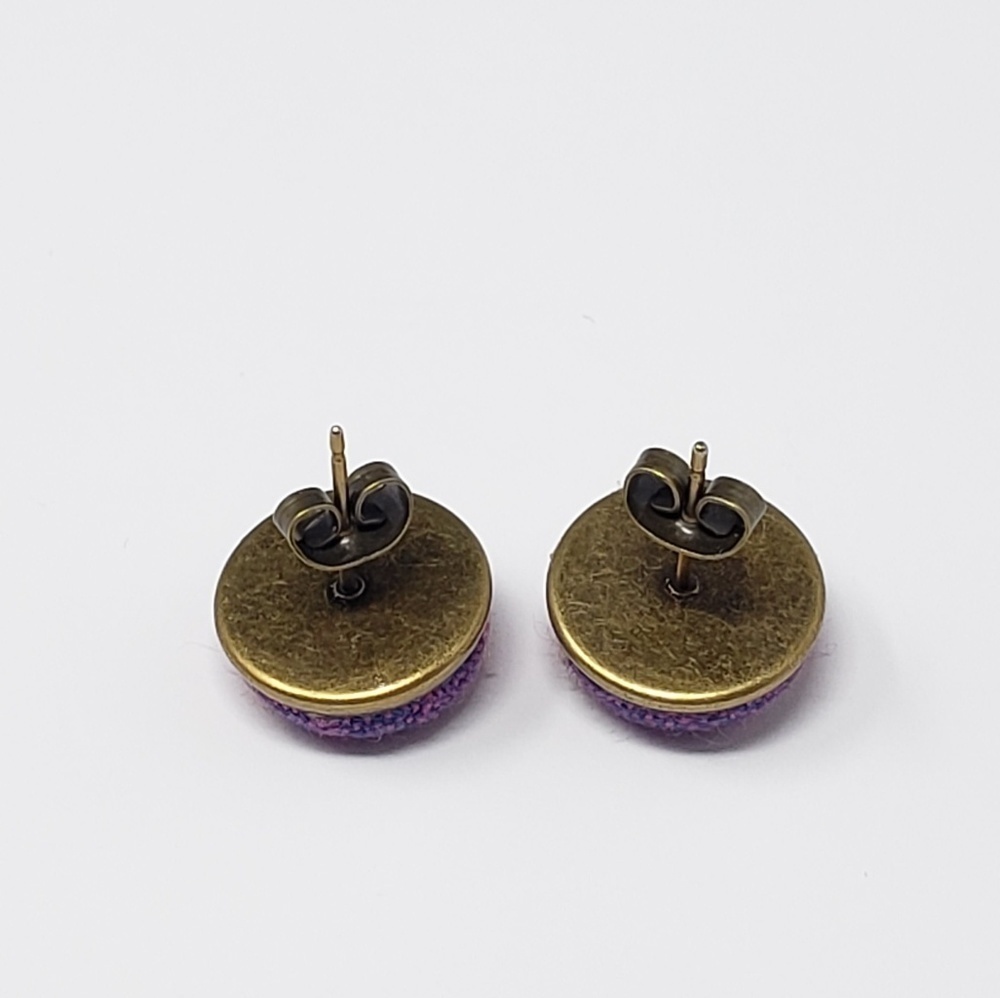 New Handmade | Upcycled Purple Pink Stripe Button Stud Earrings - Picture 2 of 4
